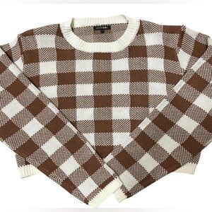 Paper Moon Brown and White Checkered Sweater